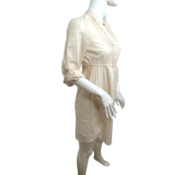 H&M Women’s Mini Dress 2 Peach Button Down 3/4 Sleeve Roll Tab Band Collar VNeck - Picture 5 of 14